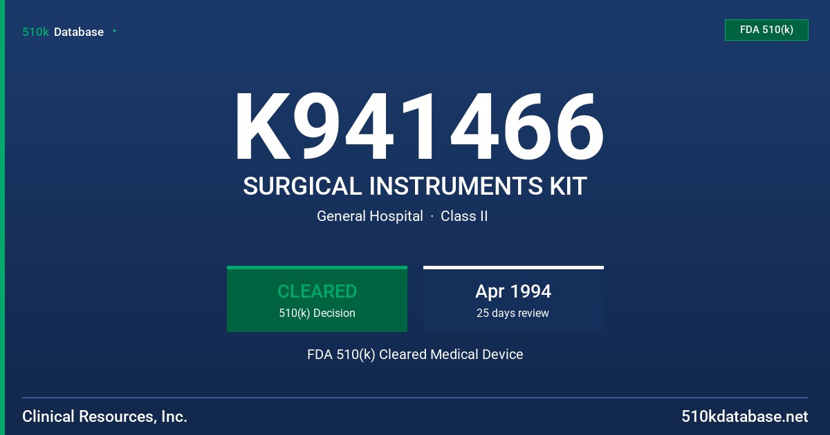 K941466 SURGICAL INSTRUMENTS KIT FDA 510(k) Cleared Medical Device