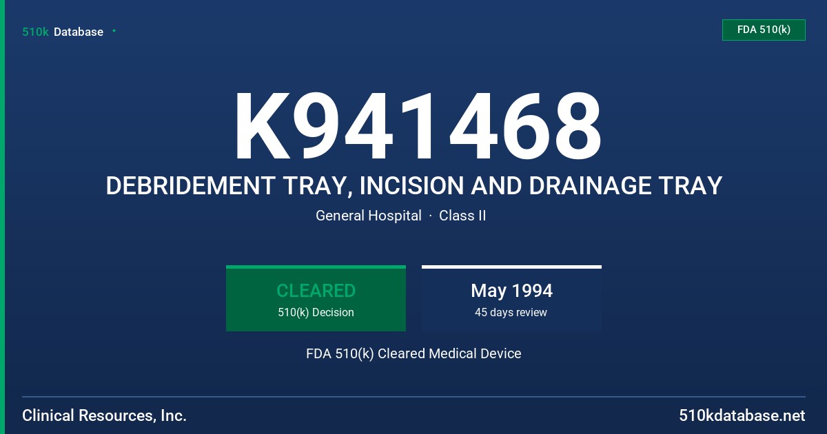 K941468 DEBRIDEMENT TRAY, INCISION AND DRAINAGE TRAY FDA 510(k) Cleared Medical Device