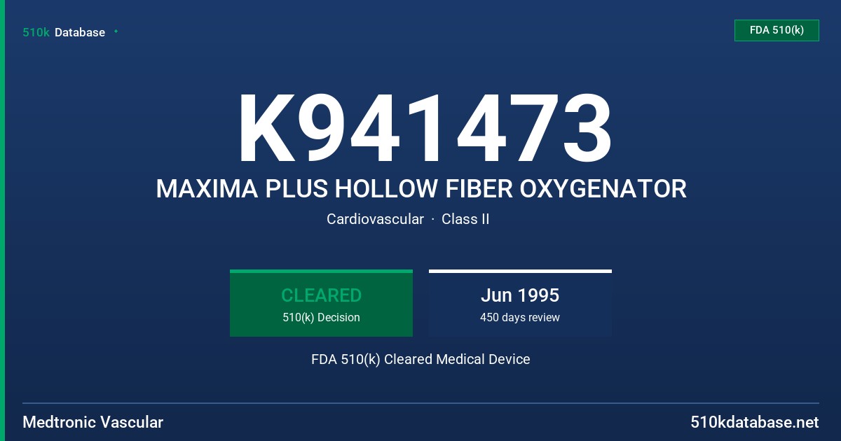 K941473 MAXIMA PLUS HOLLOW FIBER OXYGENATOR FDA 510(k) Cleared Medical Device