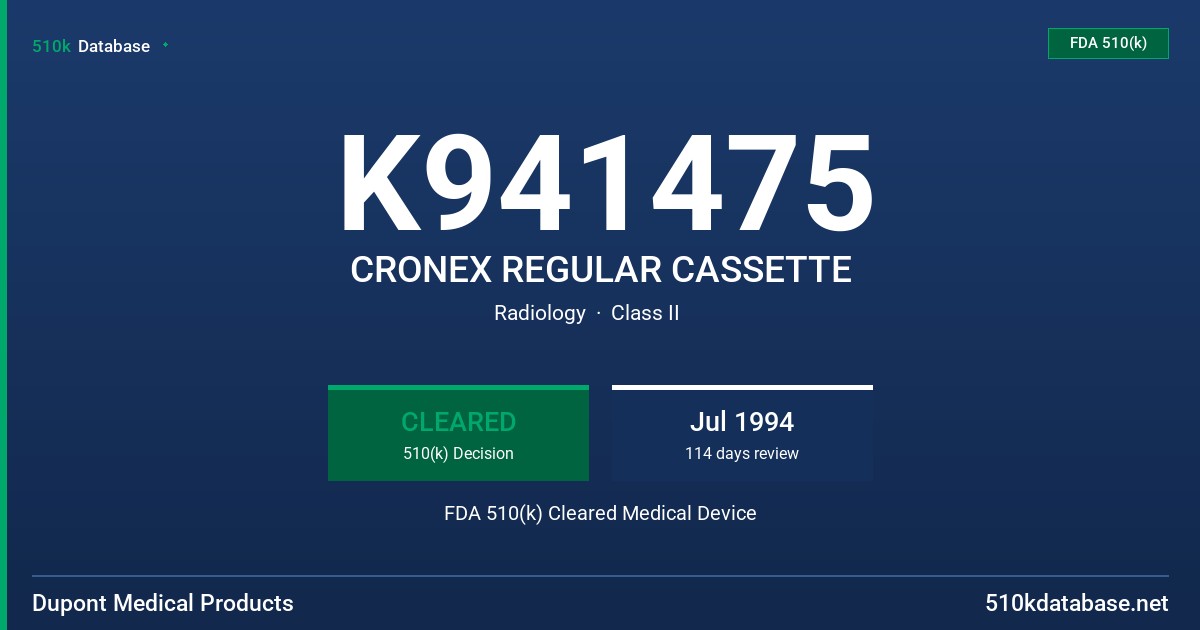 K941475 CRONEX REGULAR CASSETTE FDA 510(k) Cleared Medical Device