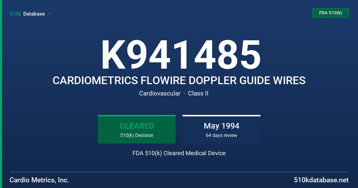K941485 CARDIOMETRICS FLOWIRE DOPPLER GUIDE WIRES FDA 510(k) Cleared Medical Device