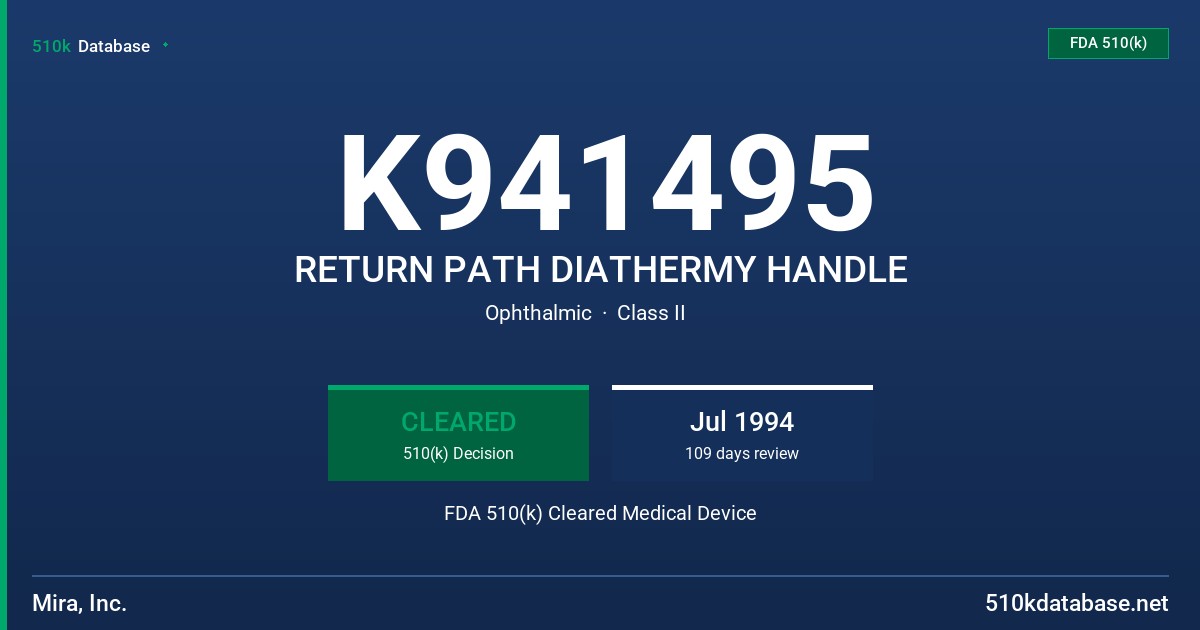 K941495 RETURN PATH DIATHERMY HANDLE FDA 510(k) Cleared Medical Device