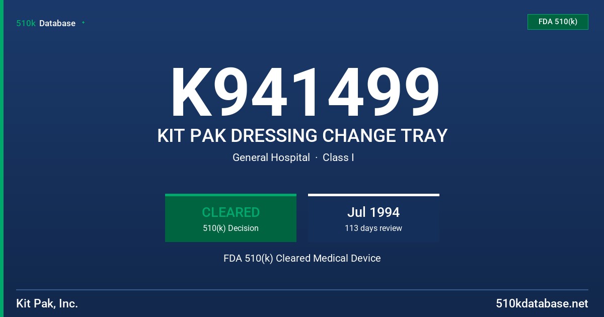 K941499 KIT PAK DRESSING CHANGE TRAY FDA 510(k) Cleared Medical Device