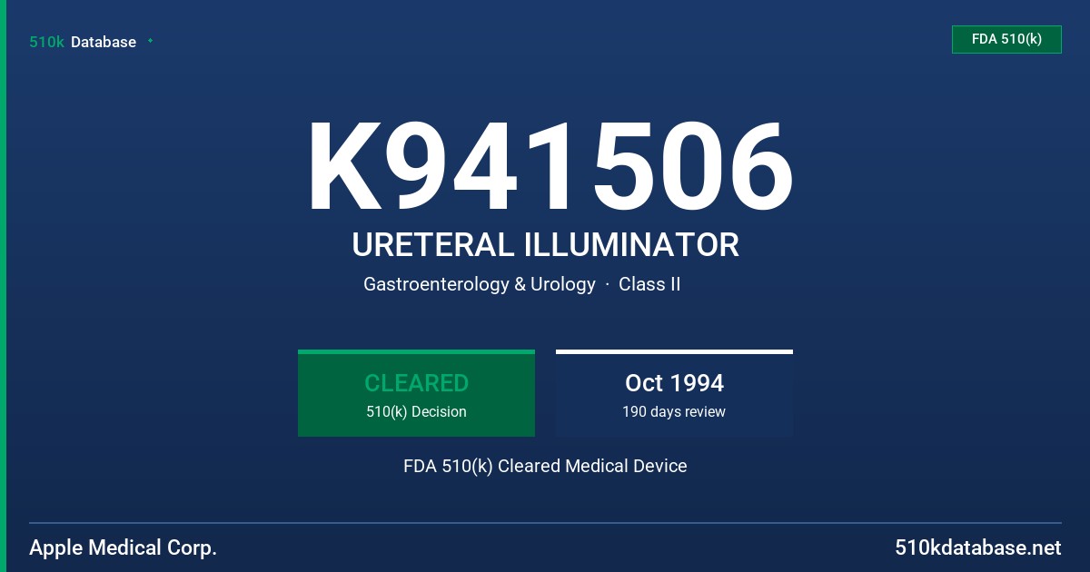 K941506 URETERAL ILLUMINATOR FDA 510(k) Cleared Medical Device