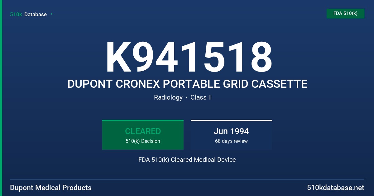 K941518 DUPONT CRONEX PORTABLE GRID CASSETTE FDA 510(k) Cleared Medical Device