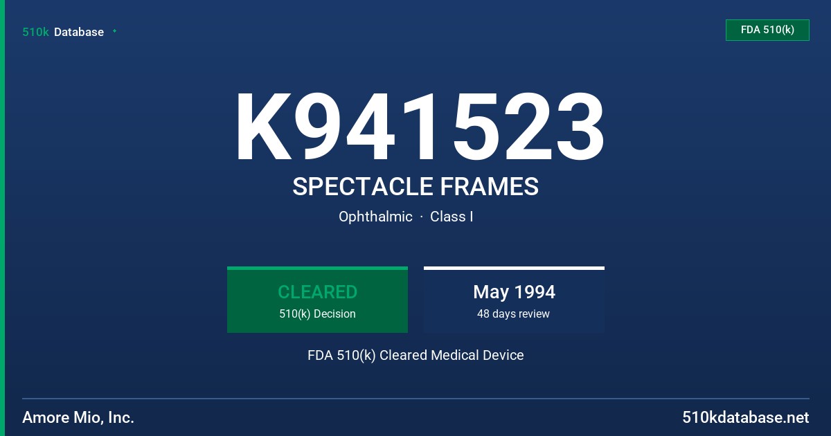 K941523 SPECTACLE FRAMES FDA 510(k) Cleared Medical Device
