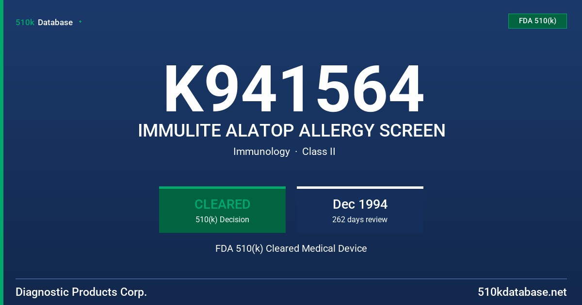K941564 IMMULITE ALATOP ALLERGY SCREEN FDA 510(k) Cleared Medical Device