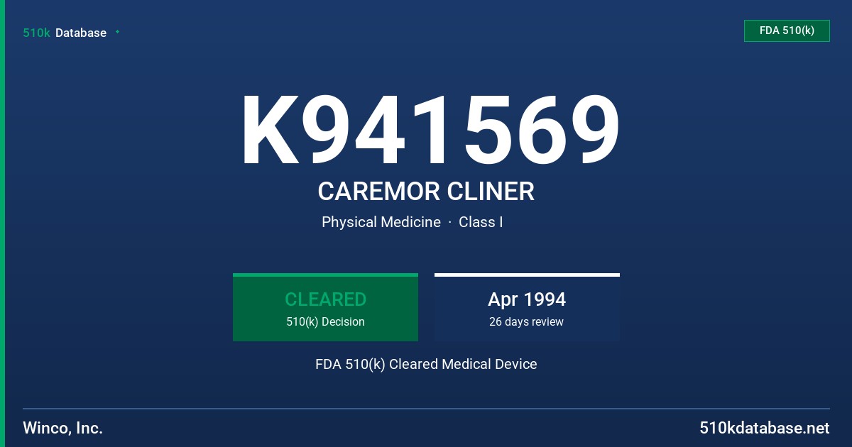 K941569 CAREMOR CLINER FDA 510(k) Cleared Medical Device