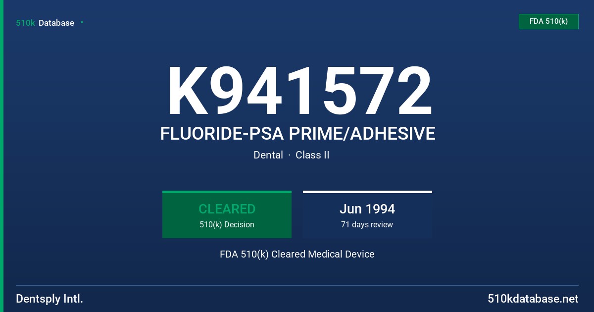 K941572 FLUORIDE-PSA PRIME/ADHESIVE FDA 510(k) Cleared Medical Device