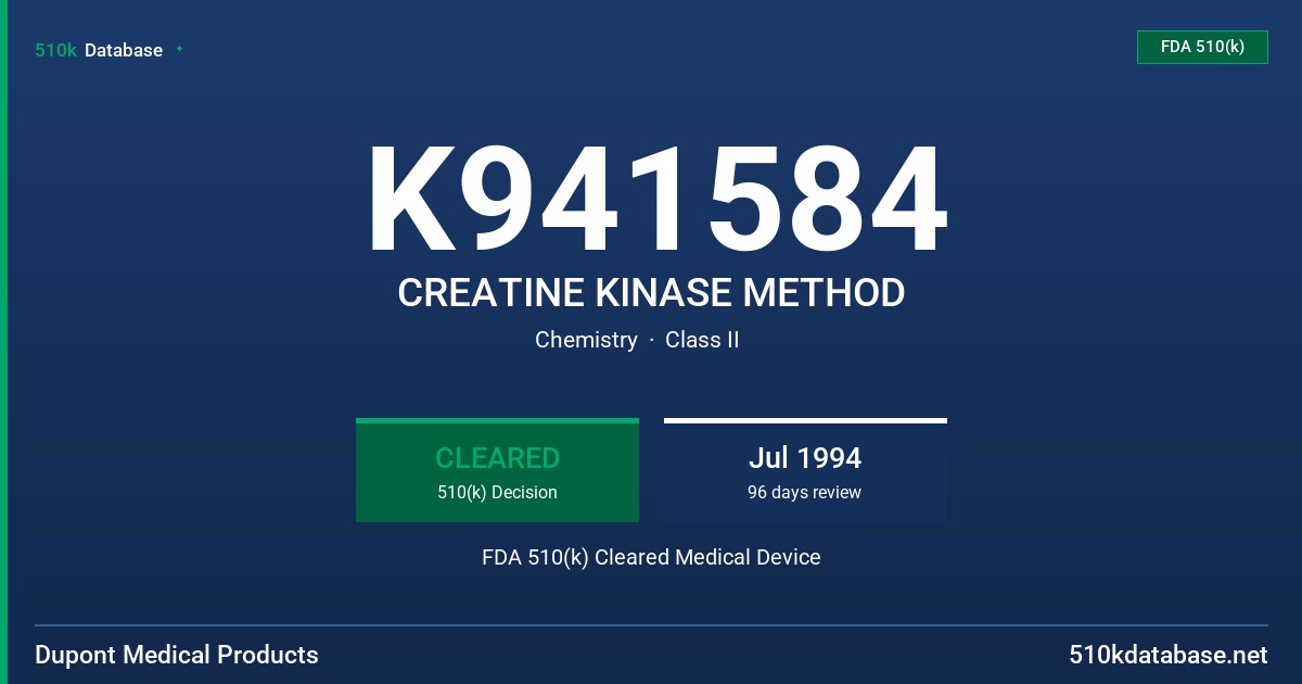 K941584 CREATINE KINASE METHOD FDA 510(k) Cleared Medical Device