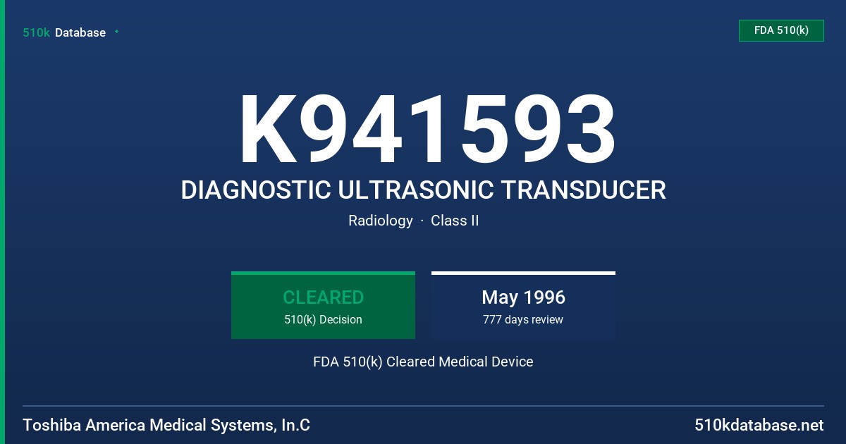 K941593 DIAGNOSTIC ULTRASONIC TRANSDUCER FDA 510(k) Cleared Medical Device