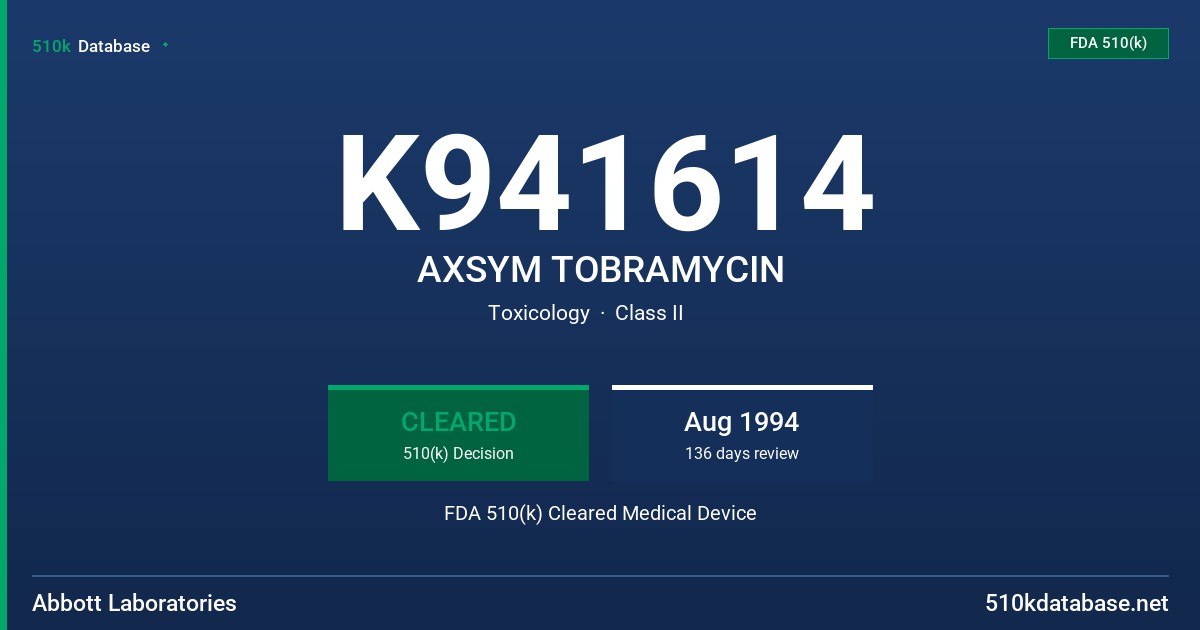K941614 AXSYM TOBRAMYCIN FDA 510(k) Cleared Medical Device