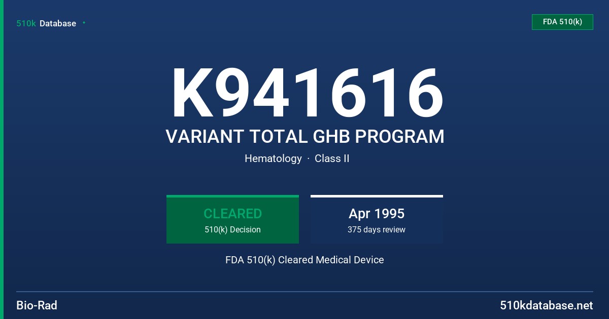 K941616 VARIANT TOTAL GHB PROGRAM FDA 510(k) Cleared Medical Device