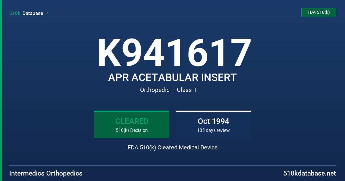 K941617 APR ACETABULAR INSERT FDA 510(k) Cleared Medical Device
