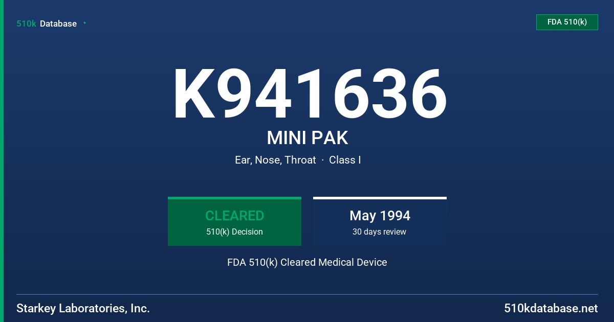 K941636 MINI PAK FDA 510(k) Cleared Medical Device