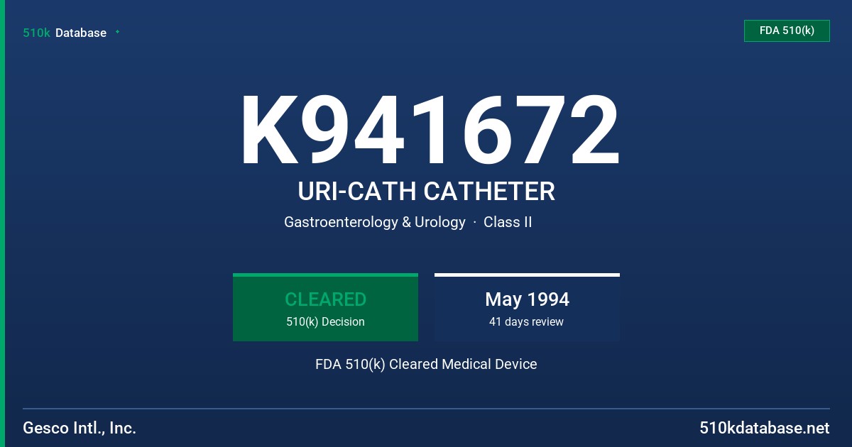 K941672 URI-CATH CATHETER FDA 510(k) Cleared Medical Device