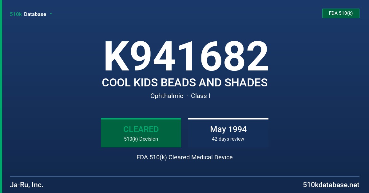 K941682 COOL KIDS BEADS AND SHADES FDA 510(k) Cleared Medical Device