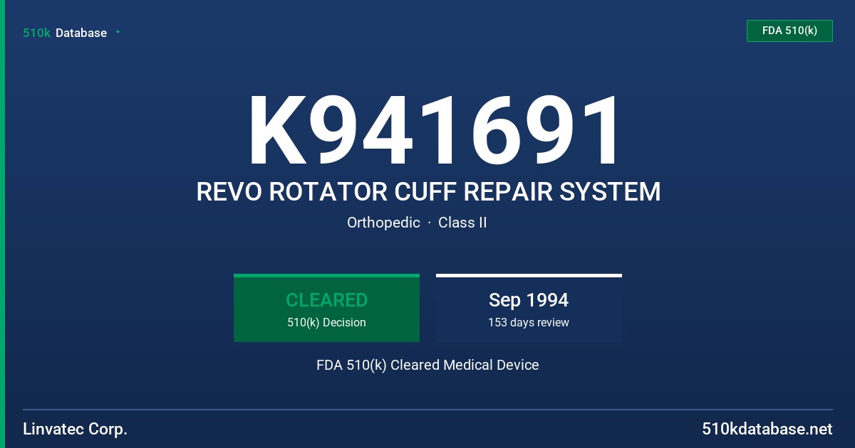 K941691 REVO ROTATOR CUFF REPAIR SYSTEM FDA 510(k) Cleared Medical Device