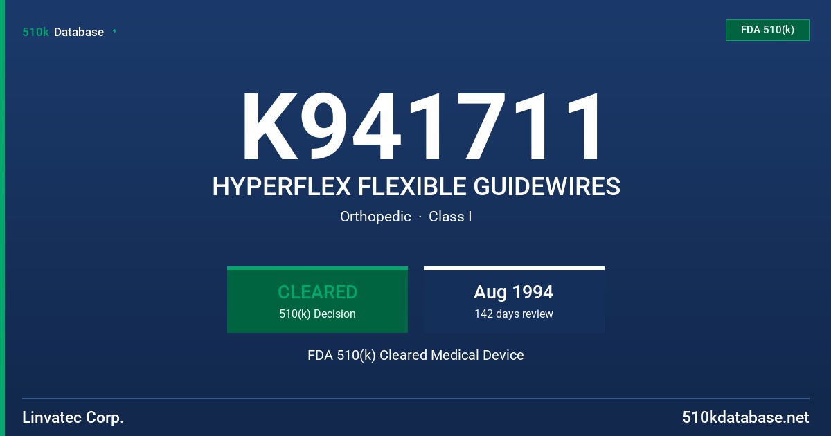 K941711 HYPERFLEX FLEXIBLE GUIDEWIRES FDA 510(k) Cleared Medical Device