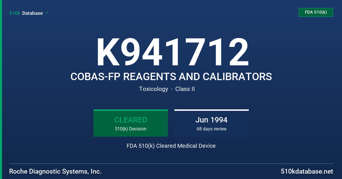 K941712 COBAS-FP REAGENTS AND CALIBRATORS FDA 510(k) Cleared Medical Device