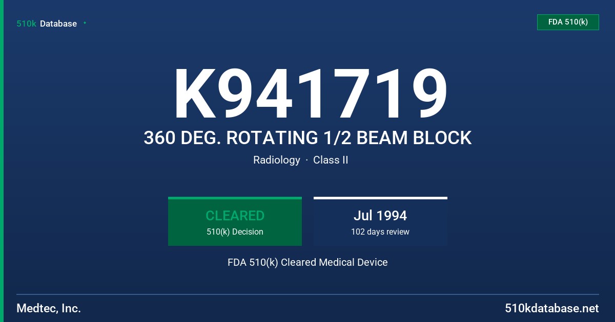 K941719 360 DEG. ROTATING 1/2 BEAM BLOCK FDA 510(k) Cleared Medical Device