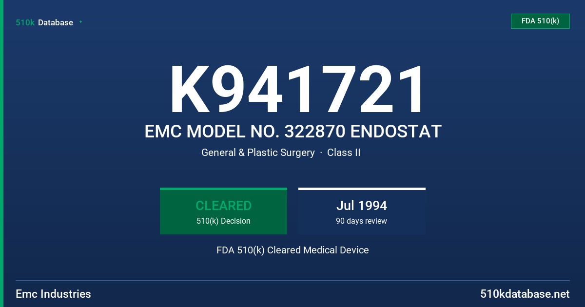K941721 EMC MODEL NO. 322870 ENDOSTAT FDA 510(k) Cleared Medical Device