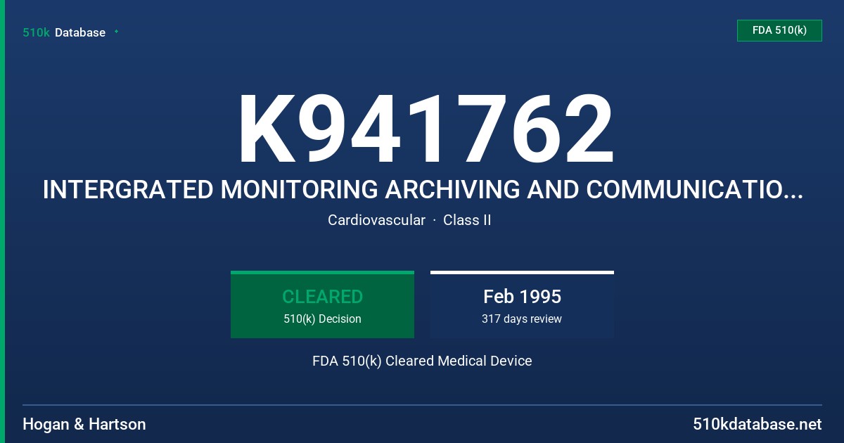 K941762 INTERGRATED MONITORING ARCHIVING AND COMMUNICATIONS SYSTEMS (IMACS) FDA 510(k) Cleared Medical Device