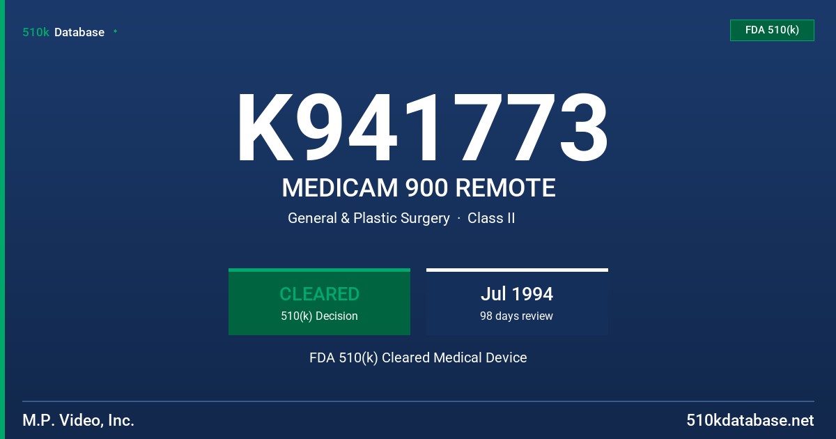 K941773 MEDICAM 900 REMOTE FDA 510(k) Cleared Medical Device