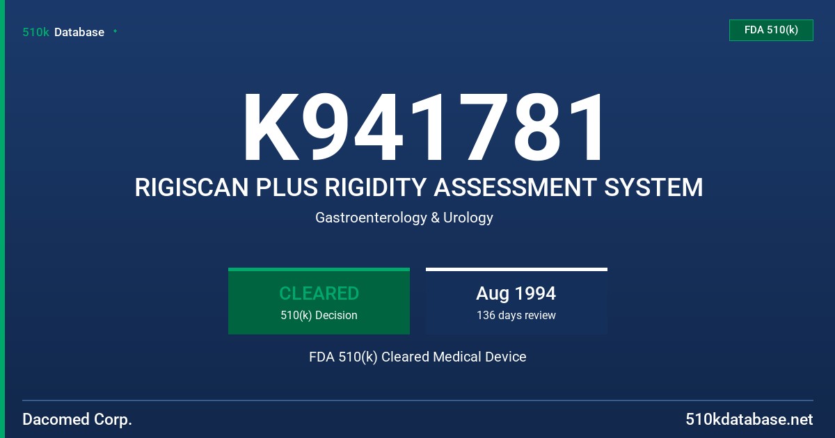 K941781 RIGISCAN PLUS RIGIDITY ASSESSMENT SYSTEM FDA 510(k) Cleared Medical Device