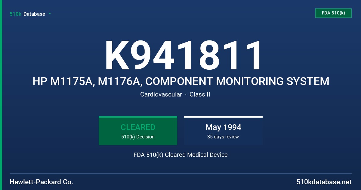 K941811 HP M1175A, M1176A, COMPONENT MONITORING SYSTEM FDA 510(k) Cleared Medical Device