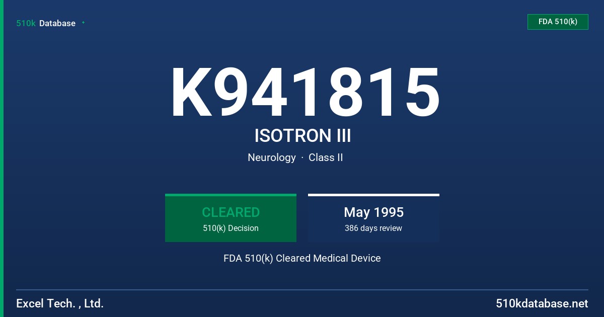 K941815 ISOTRON III FDA 510(k) Cleared Medical Device
