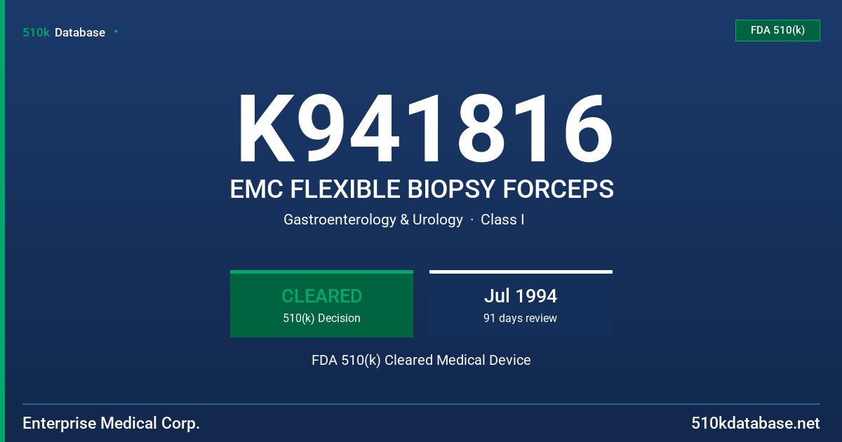 K941816 EMC FLEXIBLE BIOPSY FORCEPS FDA 510(k) Cleared Medical Device