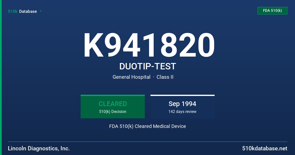 K941820 DUOTIP-TEST FDA 510(k) Cleared Medical Device