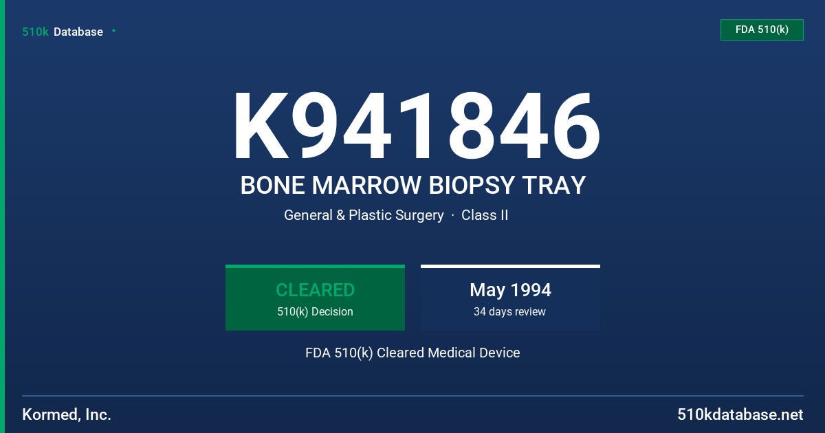 K941846 BONE MARROW BIOPSY TRAY FDA 510(k) Cleared Medical Device