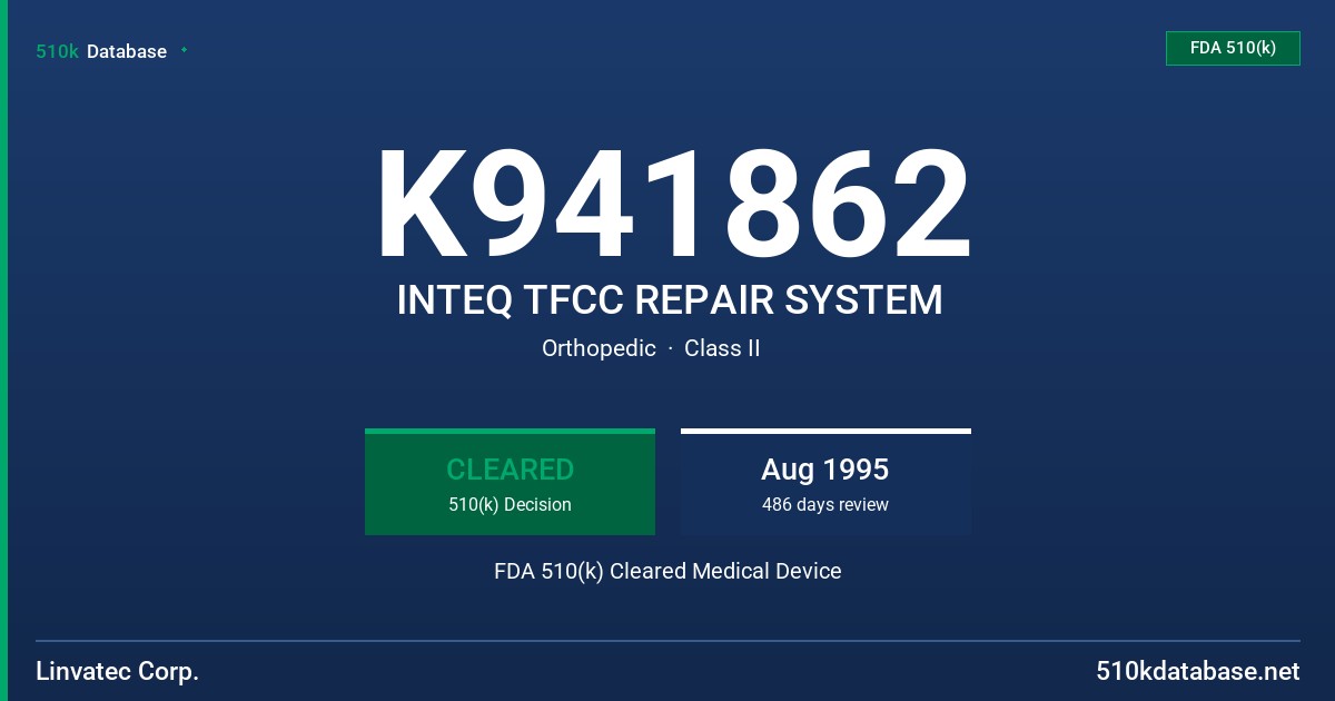 K941862 INTEQ TFCC REPAIR SYSTEM FDA 510(k) Cleared Medical Device