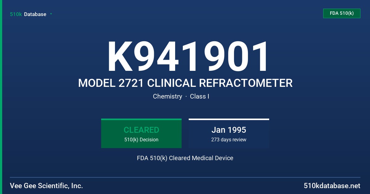 K941901 MODEL 2721 CLINICAL REFRACTOMETER FDA 510(k) Cleared Medical Device
