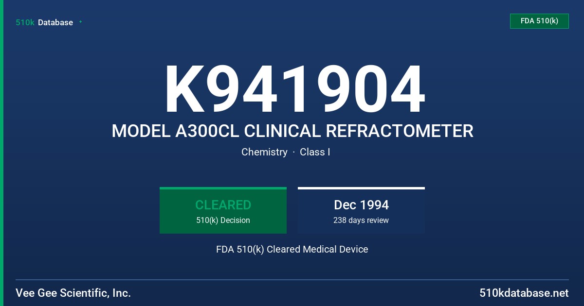 K941904 MODEL A300CL CLINICAL REFRACTOMETER FDA 510(k) Cleared Medical Device