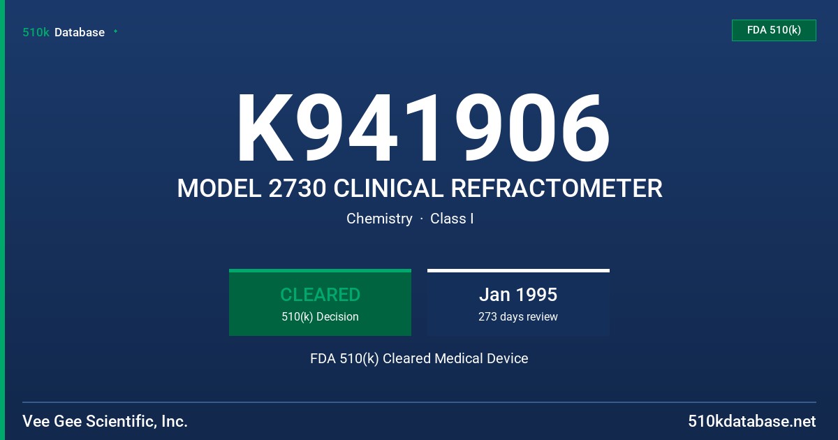 K941906 MODEL 2730 CLINICAL REFRACTOMETER FDA 510(k) Cleared Medical Device