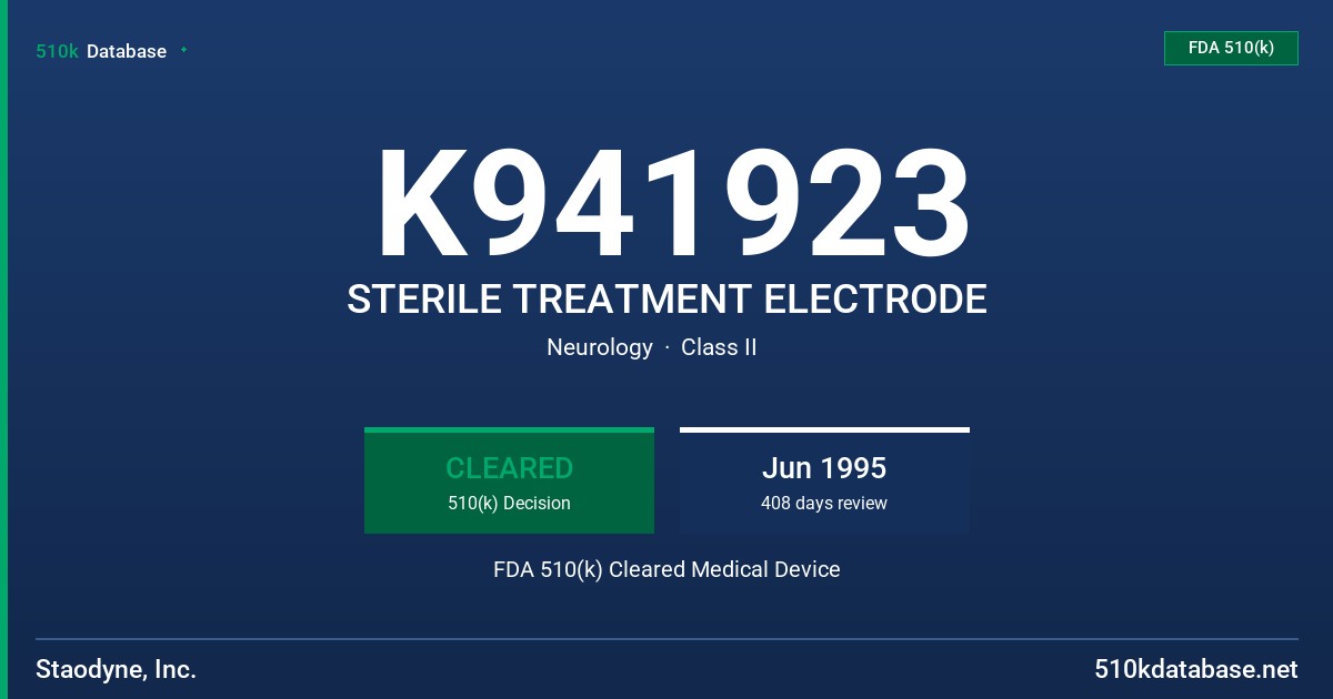 K941923 STERILE TREATMENT ELECTRODE FDA 510(k) Cleared Medical Device