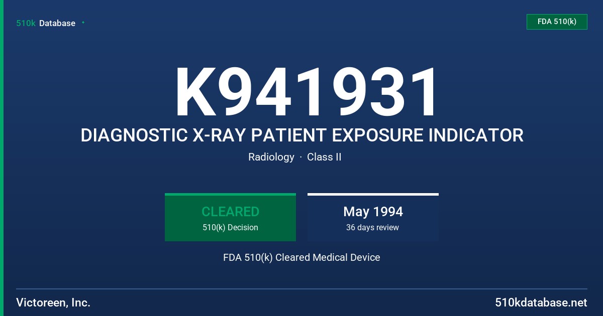 K941931 DIAGNOSTIC X-RAY PATIENT EXPOSURE INDICATOR FDA 510(k) Cleared Medical Device