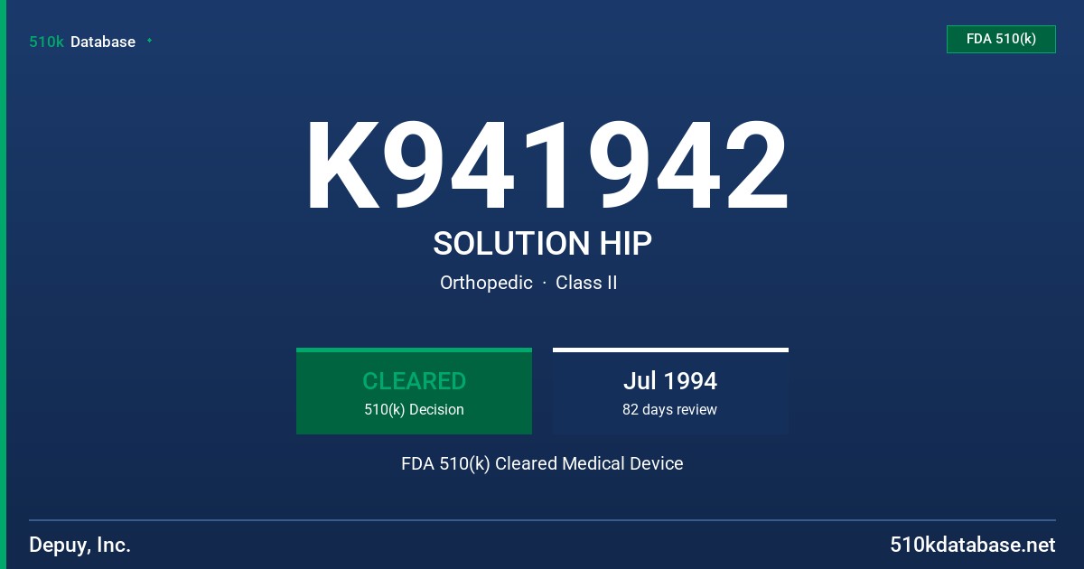 K941942 SOLUTION HIP FDA 510(k) Cleared Medical Device