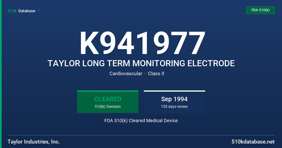 K941977 TAYLOR LONG TERM MONITORING ELECTRODE FDA 510(k) Cleared Medical Device
