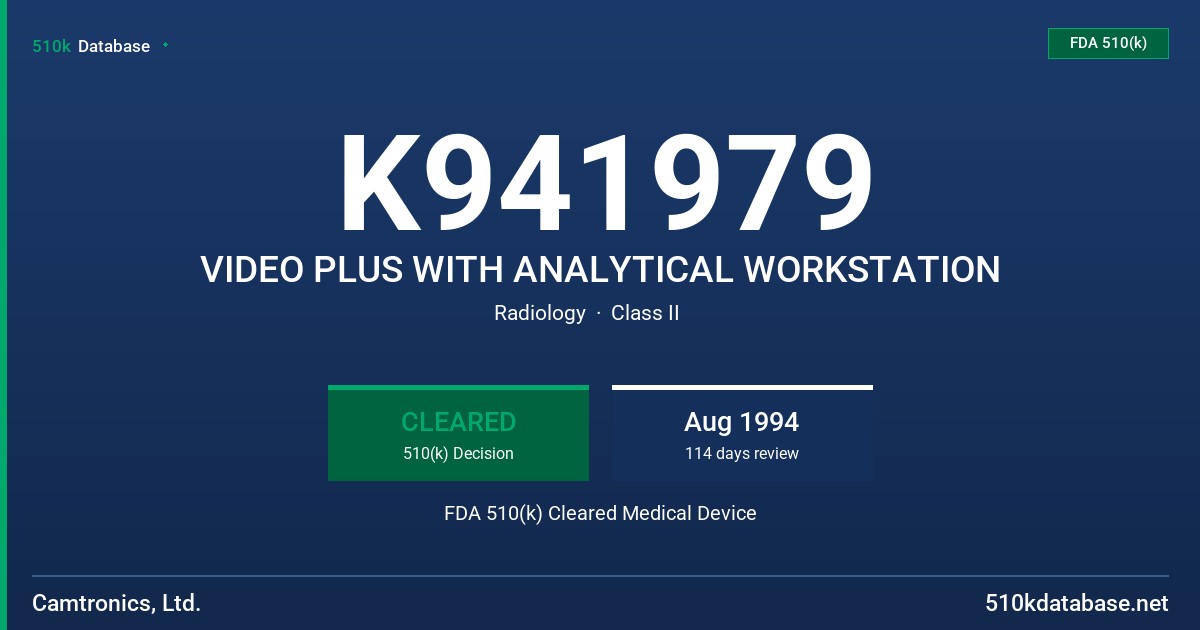K941979 VIDEO PLUS WITH ANALYTICAL WORKSTATION FDA 510(k) Cleared Medical Device