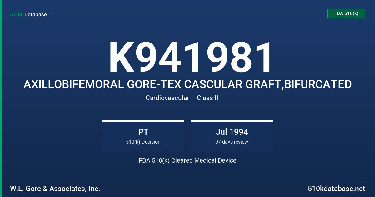 K941981 AXILLOBIFEMORAL GORE-TEX CASCULAR GRAFT,BIFURCATED FDA 510(k) Cleared Medical Device