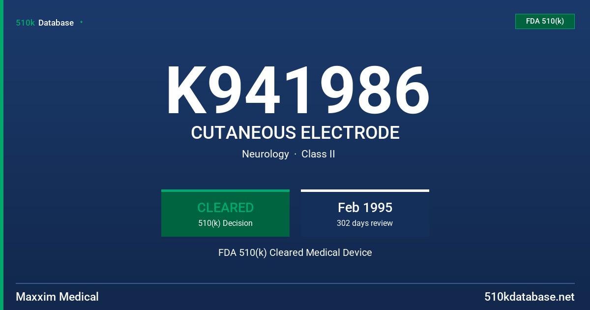 K941986 CUTANEOUS ELECTRODE FDA 510(k) Cleared Medical Device