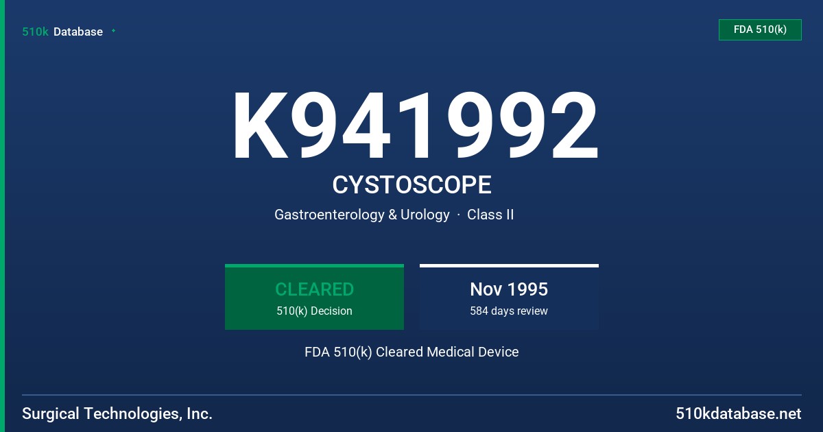 K941992 CYSTOSCOPE FDA 510(k) Cleared Medical Device