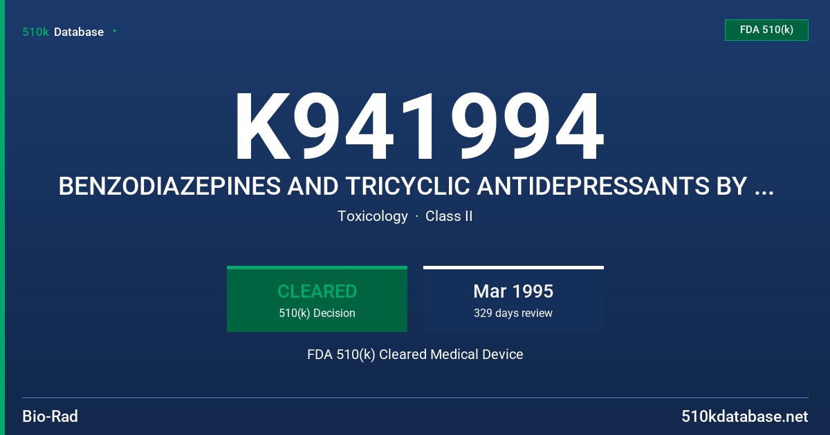 K941994 BENZODIAZEPINES AND TRICYCLIC ANTIDEPRESSANTS BY HPLC FDA 510(k) Cleared Medical Device