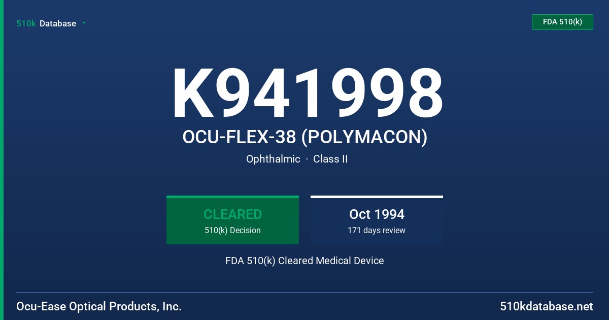K941998 OCU-FLEX-38 (POLYMACON) FDA 510(k) Cleared Medical Device