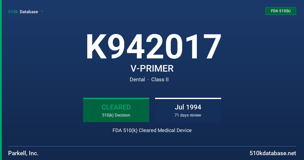 K942017 V-PRIMER FDA 510(k) Cleared Medical Device