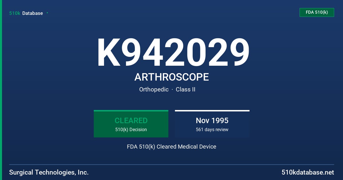 K942029 ARTHROSCOPE FDA 510(k) Cleared Medical Device